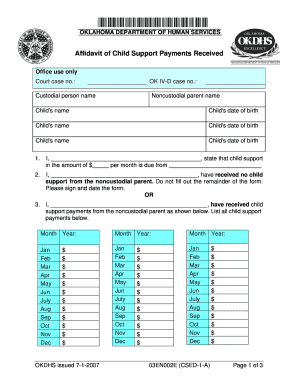 Form 03EN002E CSED 1 a This is an Affidavit of Child Support Payments Received Okdhs