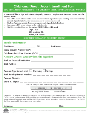 Oklahoma Direct Deposit Enrollment Form