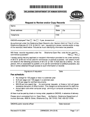  Form 23RM023E PA 23 B Oklahoma Department of Human Okdhs 2009