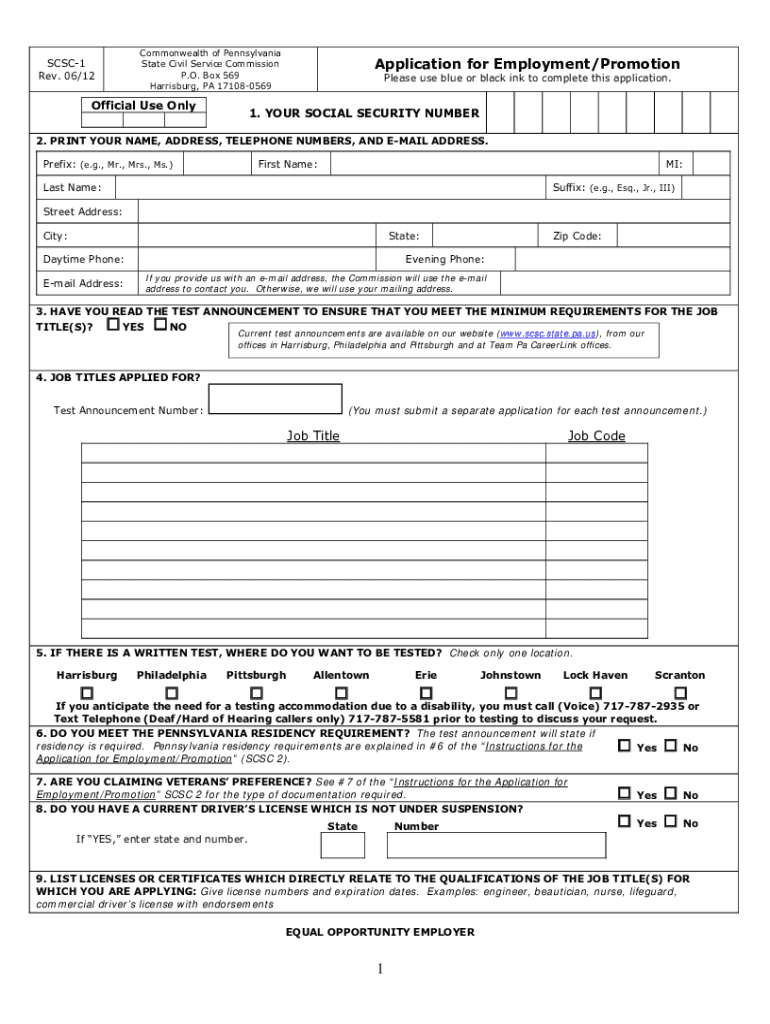  Pa Civil Service Application 2012-2024