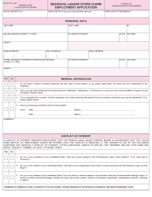 Liquor Store Job Application Form