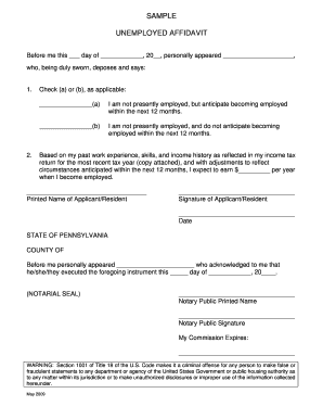 Unemployment Self Sustaining Affidavit PDF  Form
