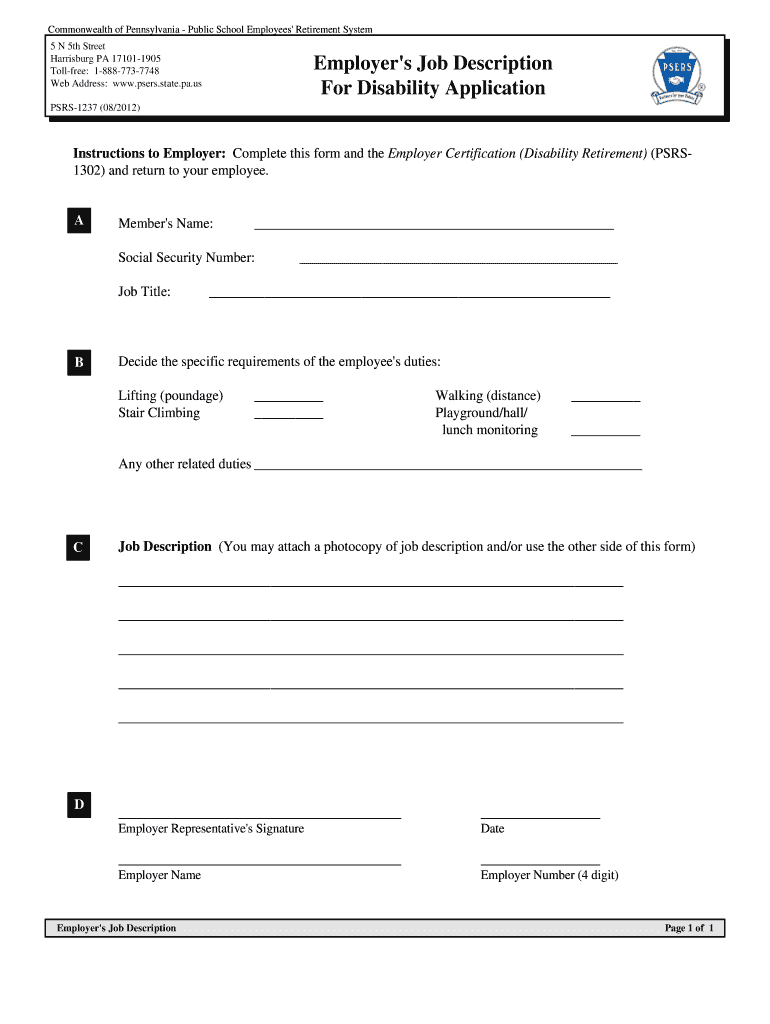  Employer&#39;s Job Description for Disability Application  Psers  Psers State Pa 2012-2024