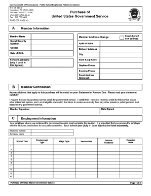 Purchase of United States Government Service PSERs Psers State Pa  Form