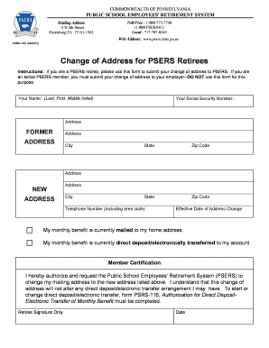  Change of Address for PSERS Retirees Form Psers State Pa 2012