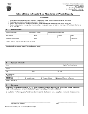 PFBC R2, Notice of Intent to Register Boats Pennsylvania Fish and Fish State Pa  Form