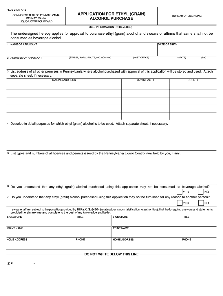Pa Everclear 190 Permit  Form