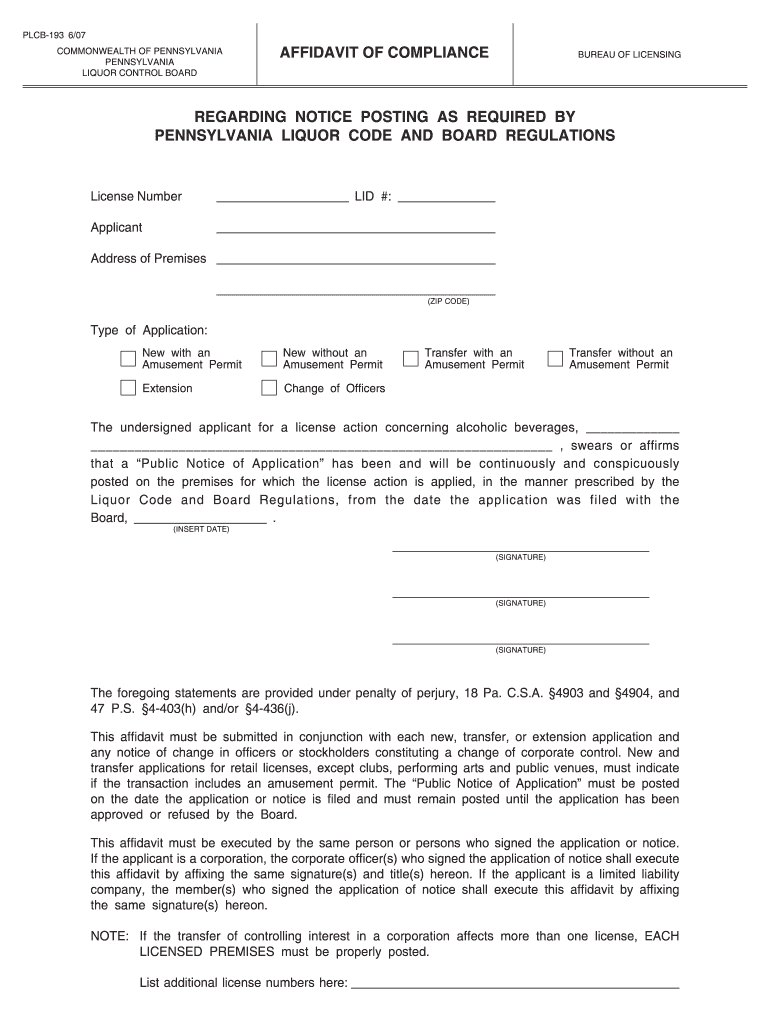  Plcb Forms 2007-2024