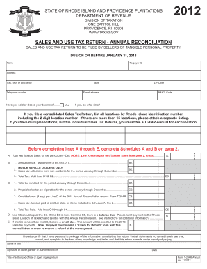 Sales and Use Tax Return Annual Reconciliation Rhode Island Tax Ri  Form