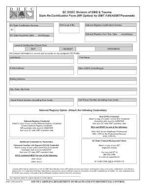 SC DHEC Division of EMS &amp; Trauma State Re Certification Form Scdhec