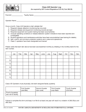 Scdhec Class a B Operator Log  Form