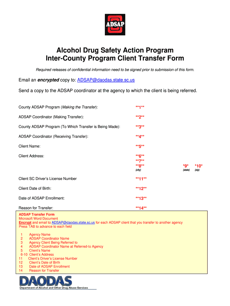 ADSAP Transfer Form  DAODAS  Daodas State Sc