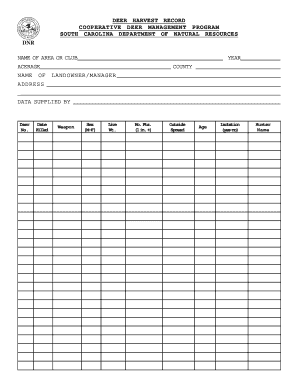 Deer Harvest Record Sheet  Form