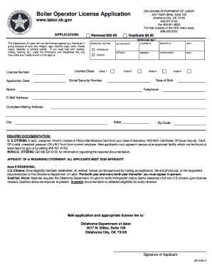 Oklahoma Boiler License  Form