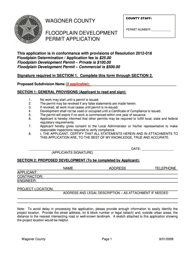 Floodplain Development Permit Application  Ok  Form
