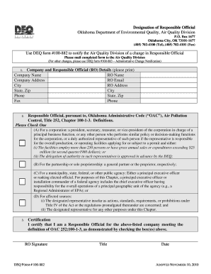 Designation of Responsible Official Oklahoma Department of  Form