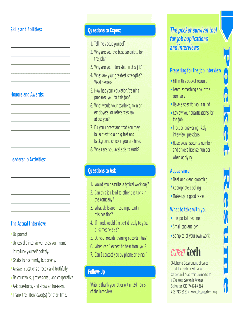 Pocket Resume  Form