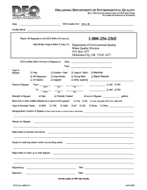 Form 605 011 Self Reporting Form for Wastewater Bypasses Deq State Ok