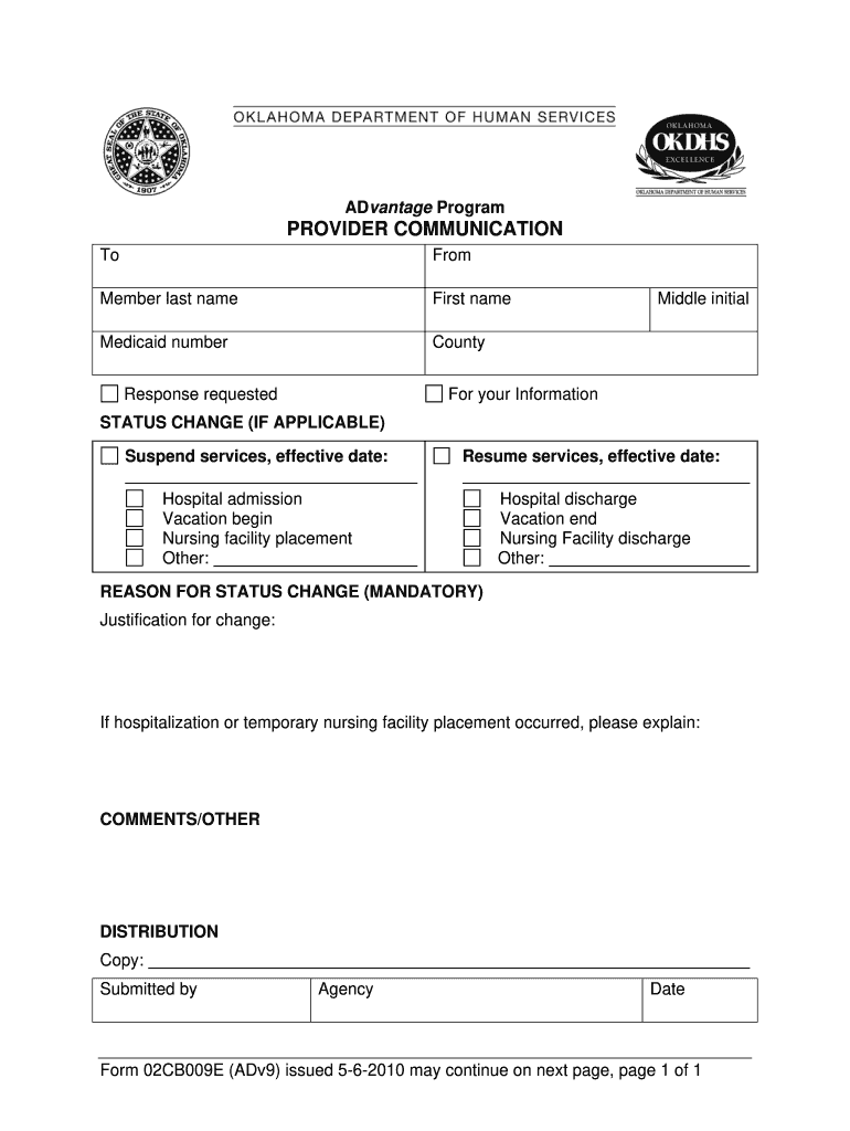  Form 02CB009E ADv9 Provider Communication 2010-2024