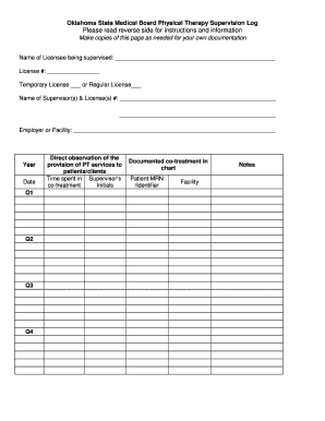 Oklahoma State Medical Board Physical Therapy Supervision Log Okmedicalboard  Form