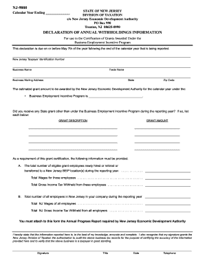 NJ 9000 Form the New Jersey Economic Development Authority