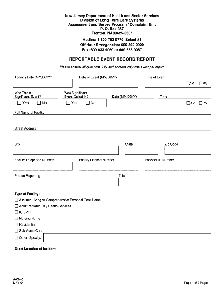  AAS 45 Reportable Event RecordReport State of New Jersey 2014