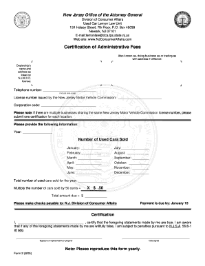 Nj Administrative Fees  Form