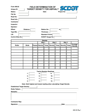 Form 400 02 Field Determination of Target Density for SCDOT