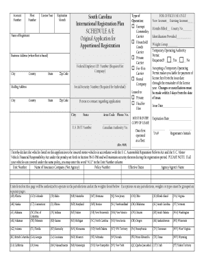 IRP SCHEDULE a E SC Department of Motor Vehicles  Form