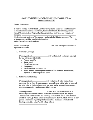 Guideline for Osha Written Hazard Communication Plan  Form