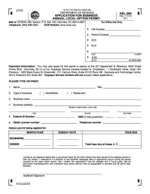 ABL 29A the South Carolina Department of Revenue Sctax  Form