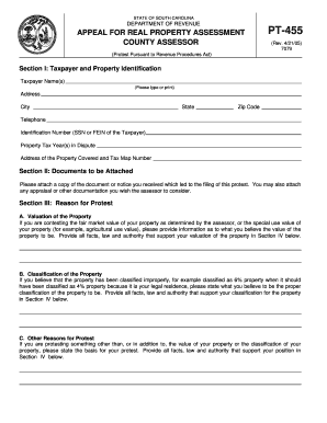 PT 455 the South Carolina Department of Revenue Sctax  Form
