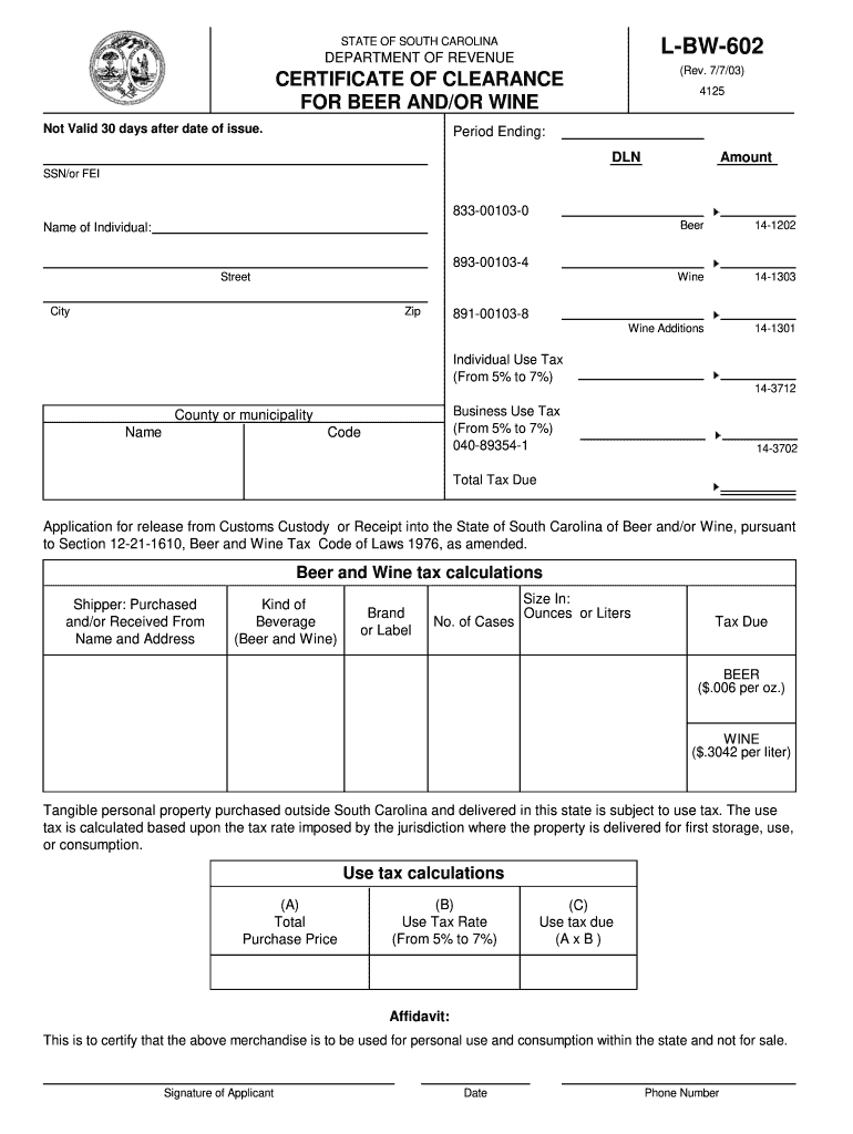 L Bw 602 Form