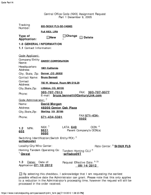 Nxx Prefix  Form