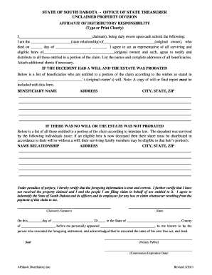 South Dakota Affidavit of Distributory Responsibility  Form