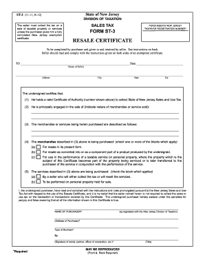 Nj Resale Certificate Fillable  Form