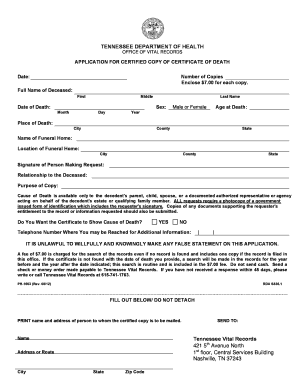 Tennessee Birth Certificate Application PDF  Form