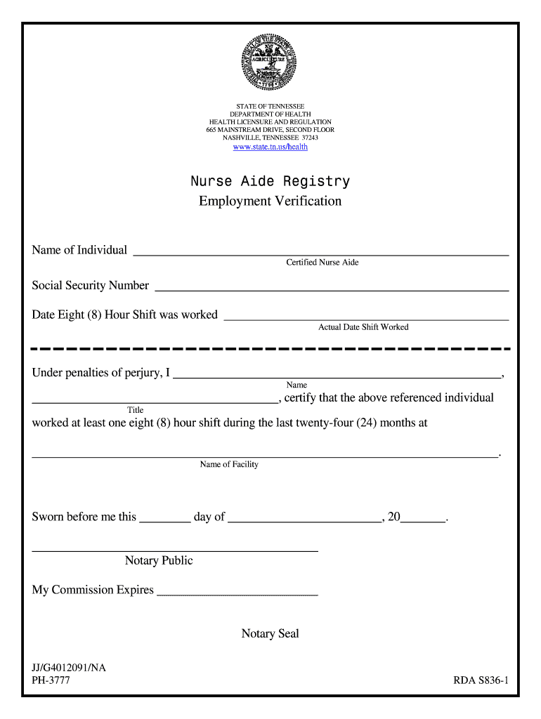 Tennessee Employment Verification Form