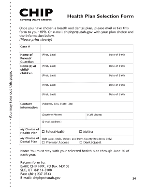 Health Plan Selection Form Utah Department of Health Utah Gov Health Utah