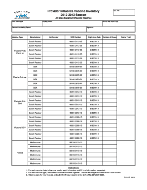  Vaccine Inventory Form 2012