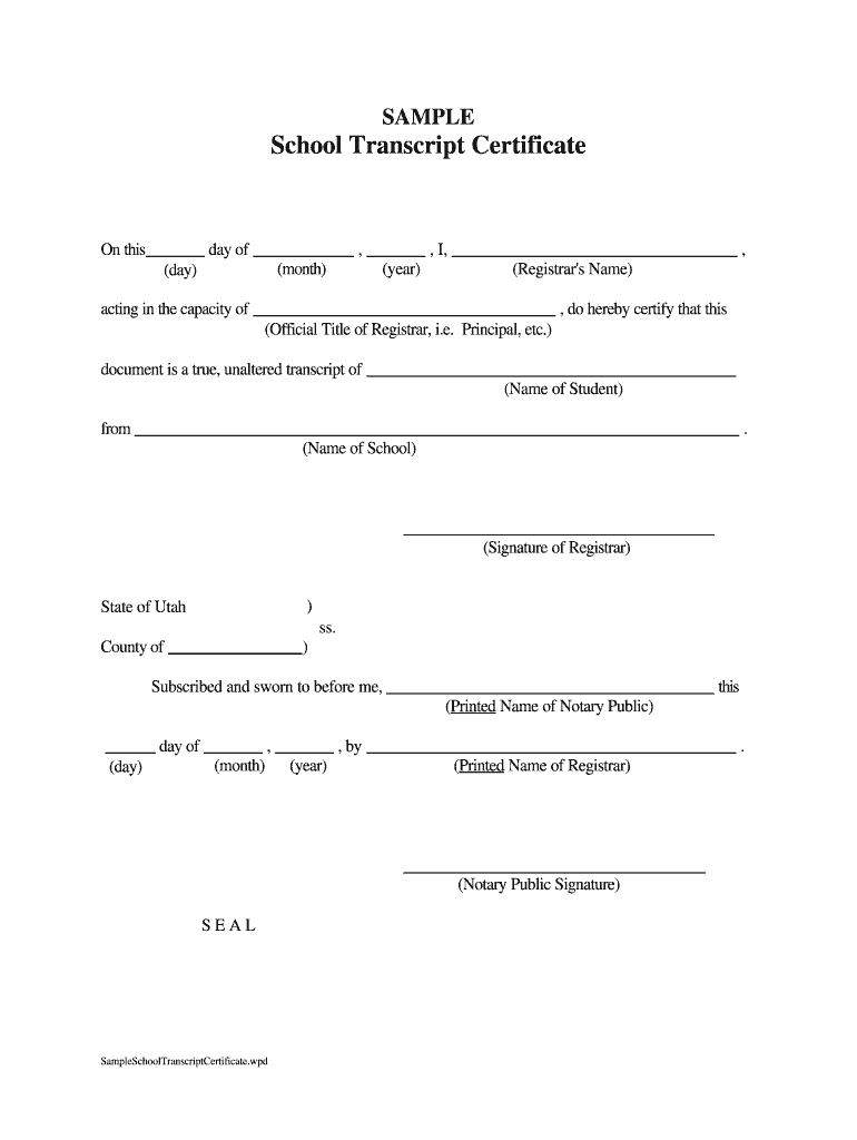 Template School Certificate Notary  Form
