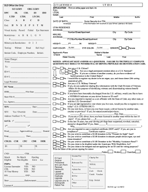 Utah Drivers License Application PDF  Form