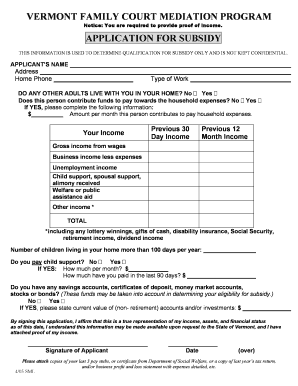 Subsidy Application Vermont Judiciary Vermontjudiciary  Form