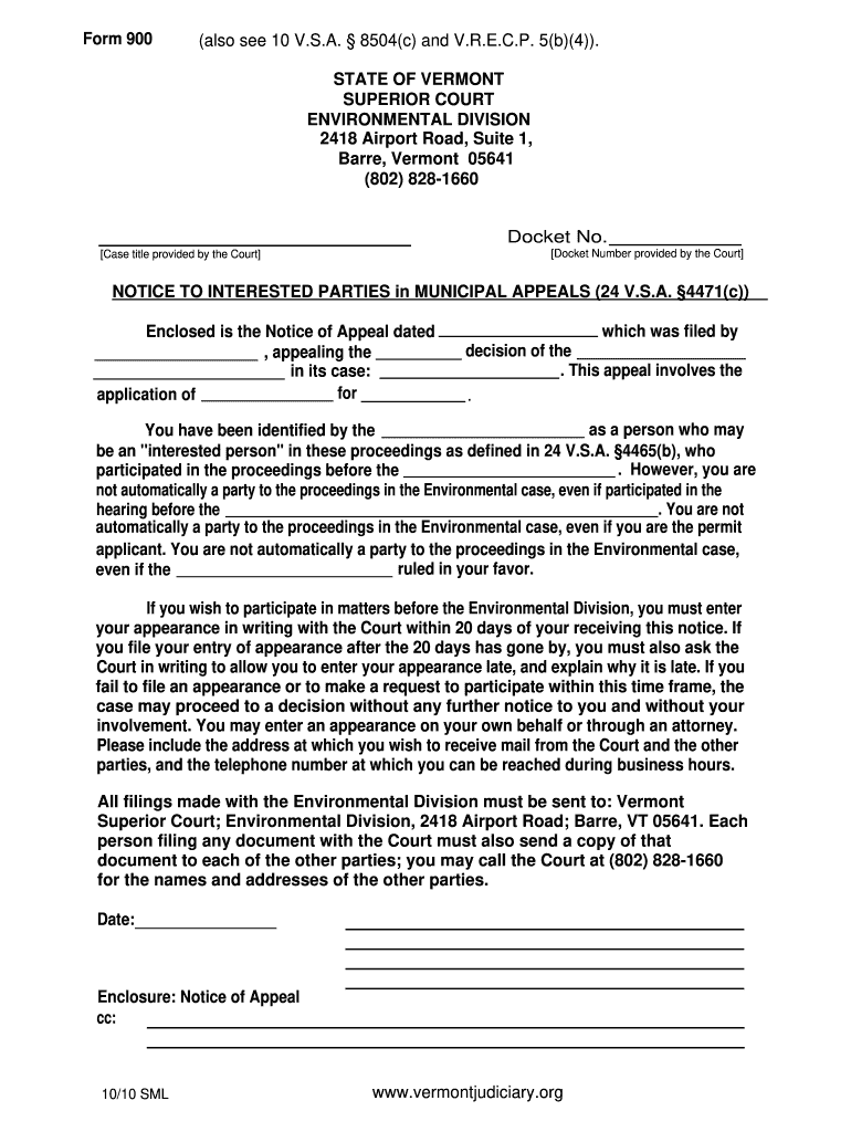 Get and Sign NOTICE to INTERESTED PARTIES in    Vermont Judiciary  Vermontjudiciary 2010-2022 Form