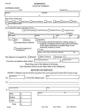 Vermont Subpoena Form