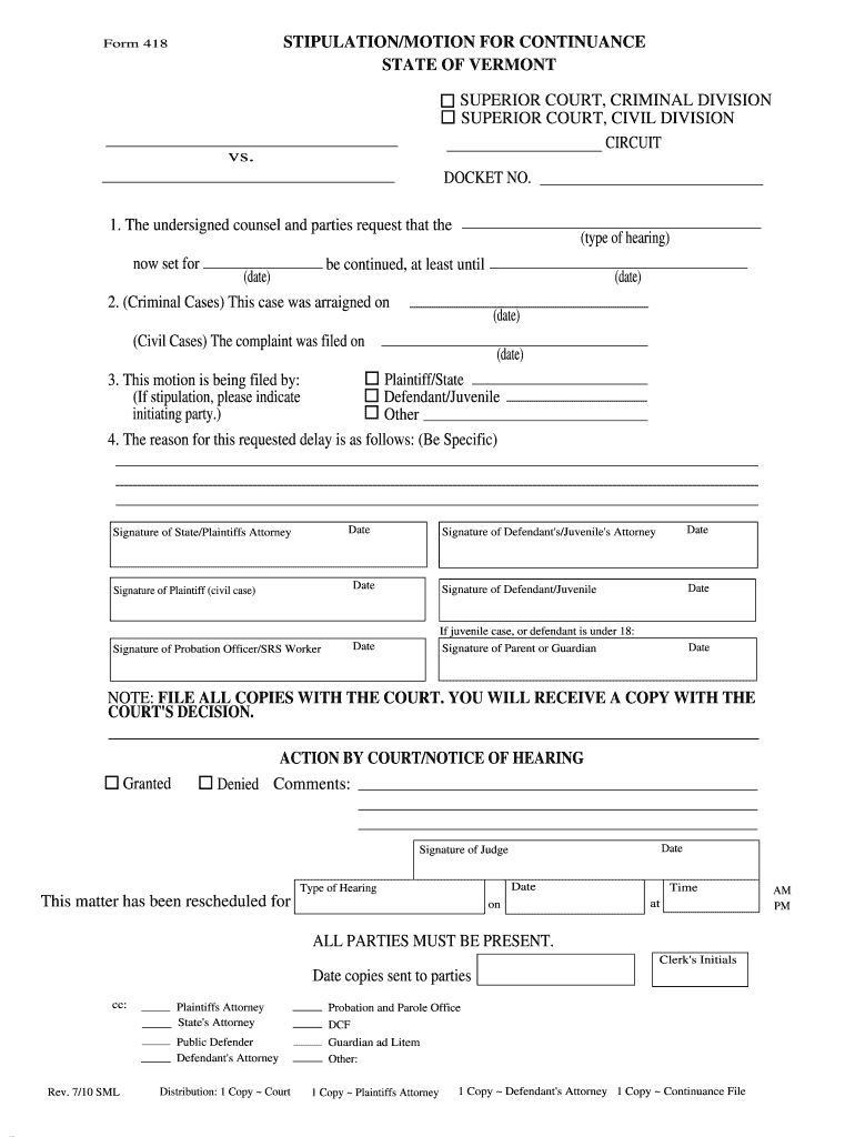  Vermont Motion to Suspend Visitation 2010-2024