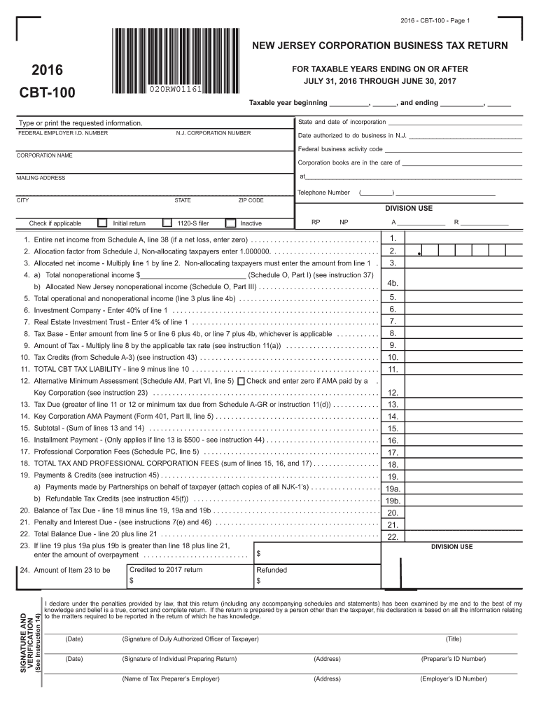  100 Nj Form 2016