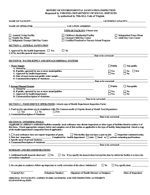 Report of Environmental Sanitation Inspection Form