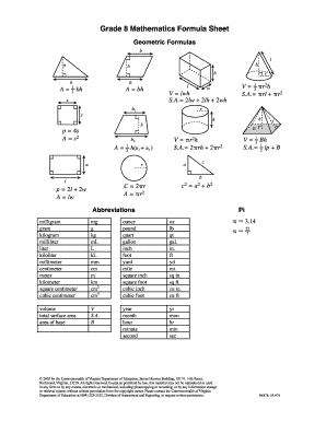 Formula Sheet for Math