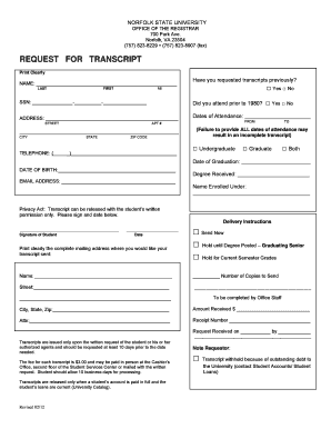 Norfolk State University Transcript  Form